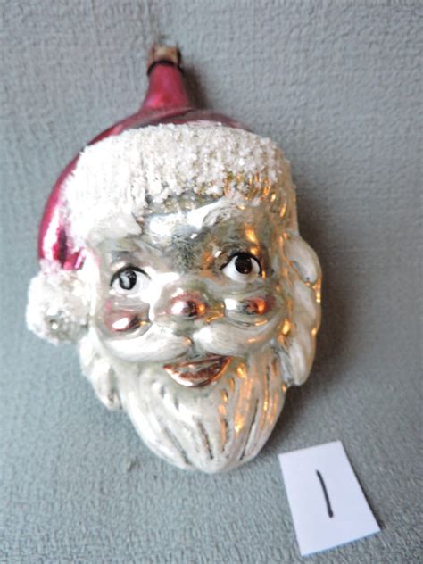 Vtg German Mercury Glass Christmas Ornament SANTA HEAD 1940 Lauscha 1