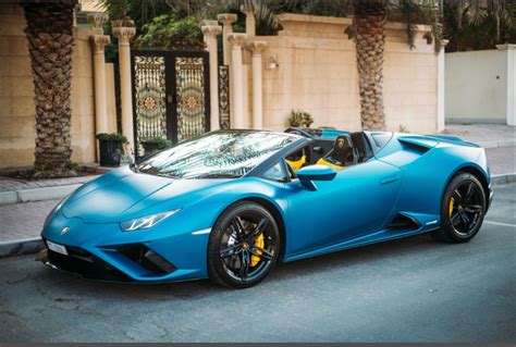 Rent Lamborghini Huracan Evo Blue Spyder In Dubai