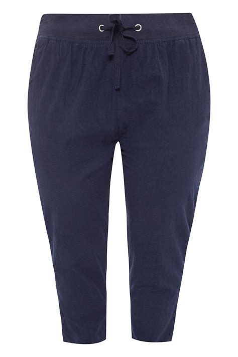 Yours Plus Size Navy Blue Cool Cotton Cropped Joggers Yours Clothing