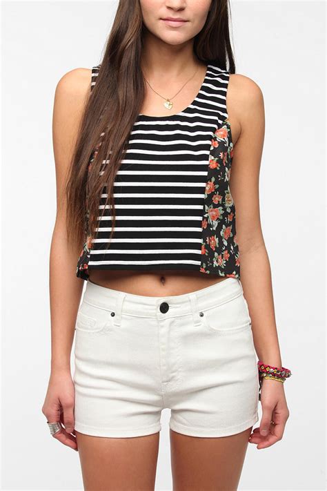 Urban Outfitters Pins And Needles Mixprint Swing Cropped Top In Black