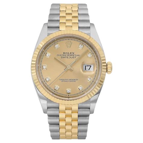 Rolex Datejust Mm K Gold Steel Champagne Diamond Dial Men Watch