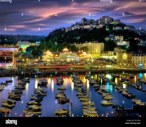 Gb Devon Torquay Harbour And Town By Night Stock Photo Alamy