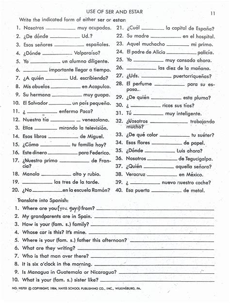 El Verbo Estar Worksheet Answer Key