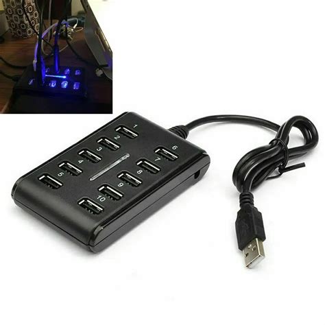 1pcs 10 In 1 Usb Hub 10 Ports 5v 500ma 480mbps Abs Portable Usb2 0 Interface