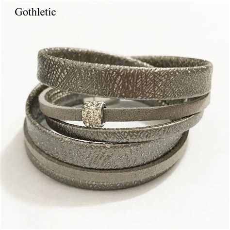 Gótico letic pulsera de cuero con diamantes de imitación para mujer