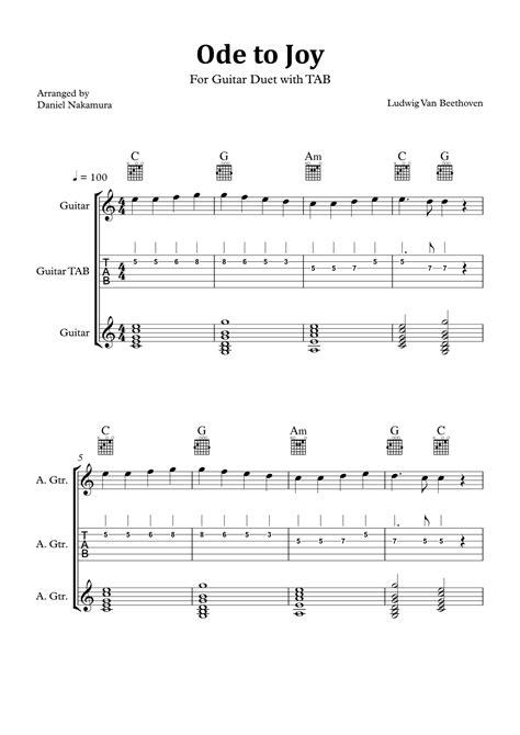 Ode To Joy Easy Guitar Duet With Tab Arr Daniel Nakamura By Ludwig