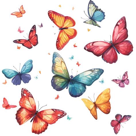 Летающие бабочки в стиле мультфильмов на белом фоне | Премиум векторы