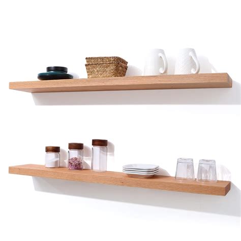 Axeman Oak Floating Shelves 36 Inch Wall Shelf Set Of 2 Solid Wood Shelves For Wall Storage