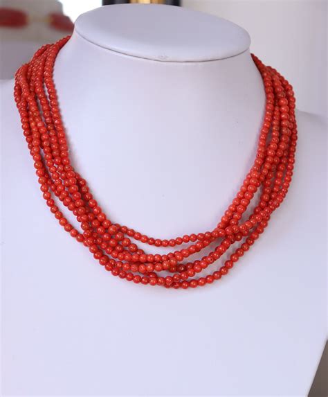 76gr Vintage Natural Red Coral Rubrum Necklace Yellow Gold Etsy In