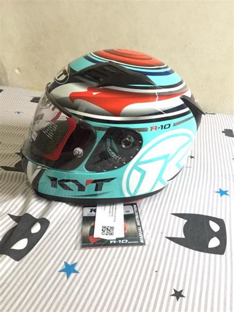 Helm Kyt R Aqua Aquamarine Flat Visor Pinlock Ready Blue Red Fluo