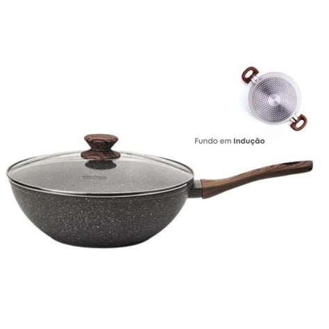 Frigideira Grande Funda Tampa Panela Wok Antiaderente Ceramica