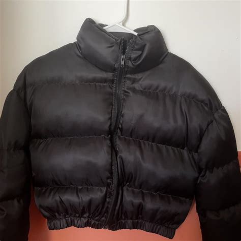 Black Cropped Puffer Jacket - Depop