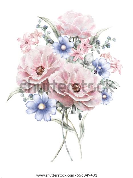 Aquarel Bloemen Florale Illustratie In Pastel Kleuren Rose Bos Van