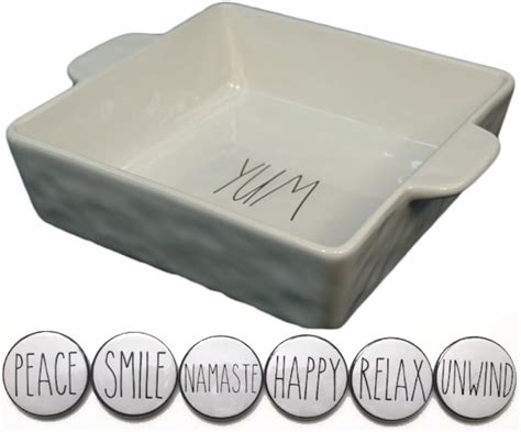 Rae Dunn Pottery Large 9 Inch Square Yum Casserole Baking Dish Cake Pan And Fridge