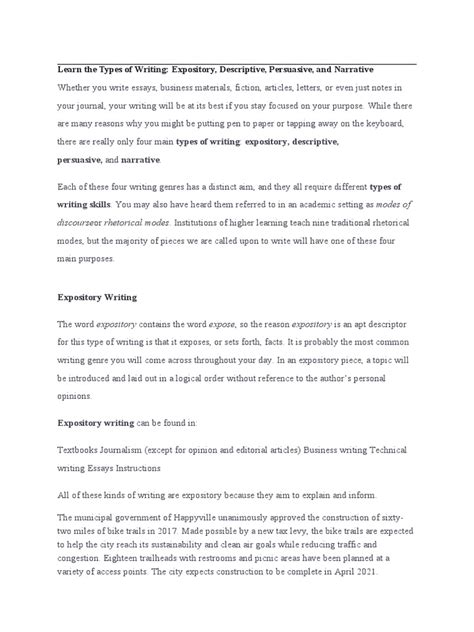 learn  types  writing expository descriptive persuasive
