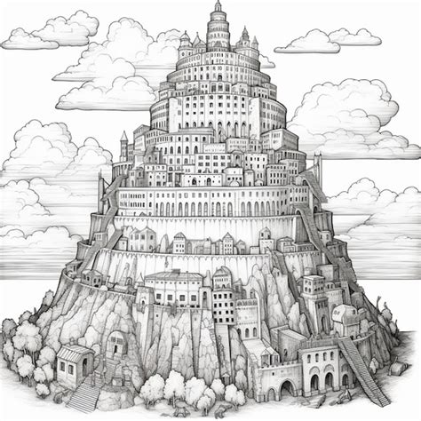 Premium Photo A Drawing Of A Castle On A Hill With A Staircase Going