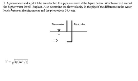 Solved 1. A piezometer and a pitot tube are attached to a | Chegg.com