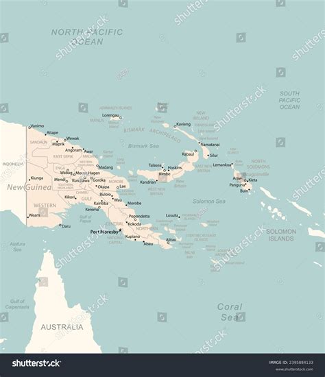 Papua New Guinea Detailed Map With Royalty Free Stock Vector