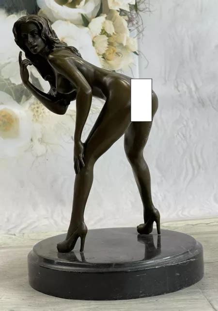 BRONZE NAKED GIRL Statue Bending Nude Woman Sculptures Mens Dorm Decor