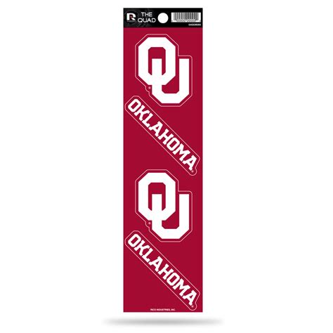 Oklahoma Sooners Set Of 4 Decals Stickers The Quad By Rico 2x2 Inches