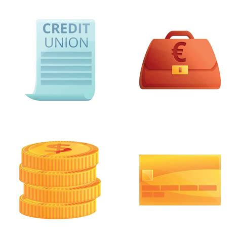 credit union icons set cartoon vector credit union paper credit card