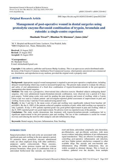 Pdf Management Of Post Operative Wound In Dental Surgeries Using