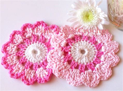 Pink Rose Crochet Flor Porta Copos Rosa E Pink