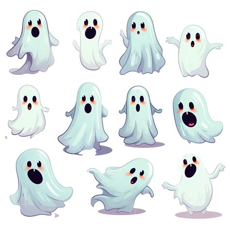 Collection Of Funny Ghosts With Different Emotions Halloween Ghosts Doodle Cute Ghosts With