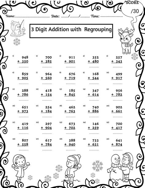 Winter Digit Addition And Subtraction With Without Regrouping