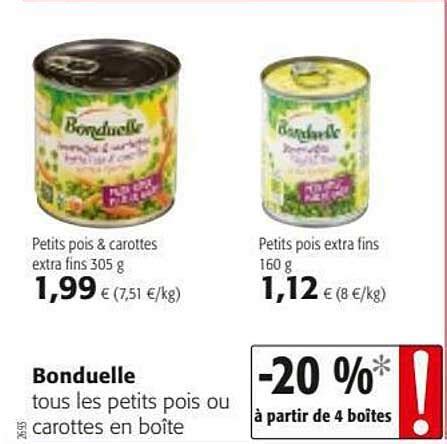 Promo Petits Pois Ou Carottes En Boîte Bonduelle chez Colruyt