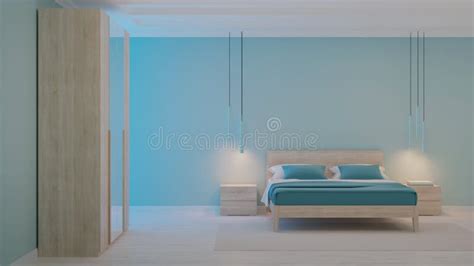 Modern Bedroom Interior with Blue Walls. Stock Illustration ...