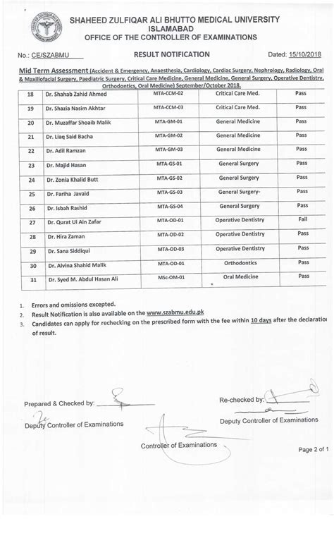 Result Notification Mta Exams September October 2018 Shaheed