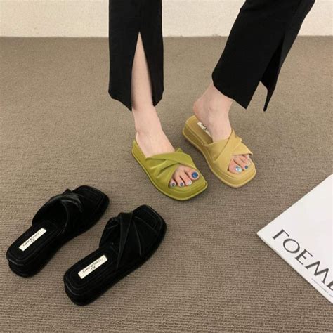 Wovow Korean Fashion Cross Slippers Womens New Korean Version All Match Thick Soled Slope With