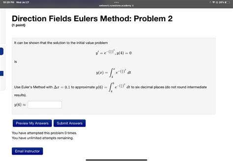 Solved Direction Fields Eulers Method Problem 1 1 Point