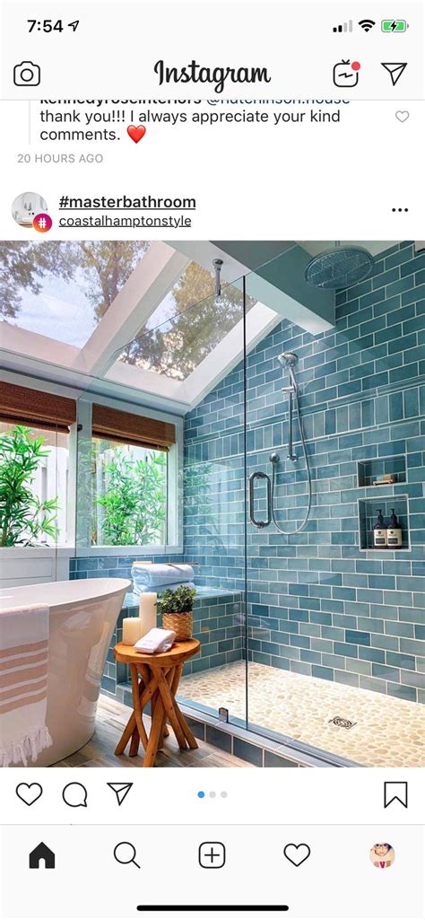 An Instagram Photo Of A Bathroom With Blue Tiles