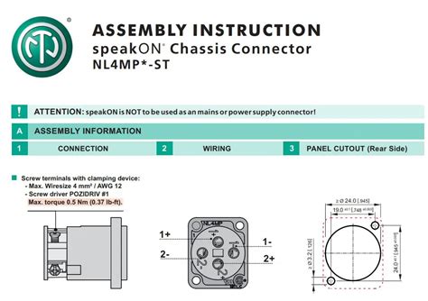 Neutrik Nl Mp St Speakon Chassis Connector Installation Guide