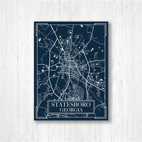 Statesboro Georgia Blueprint Street Map Hanging Canvas Map Etsy