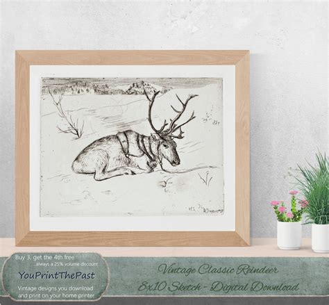 Vintage Victorian Reindeer Printable T Idea Christmas Sketch Art