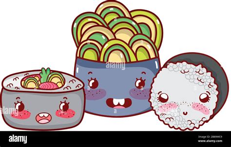 Kawaii Temaki Sushi Arroz Ensalada Alimentos Dibujos Animados Japoneses