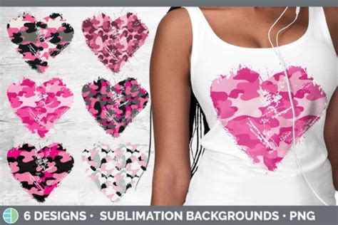 Pink Camo Heart Distressed Clipart Graphic By Enliven Designs