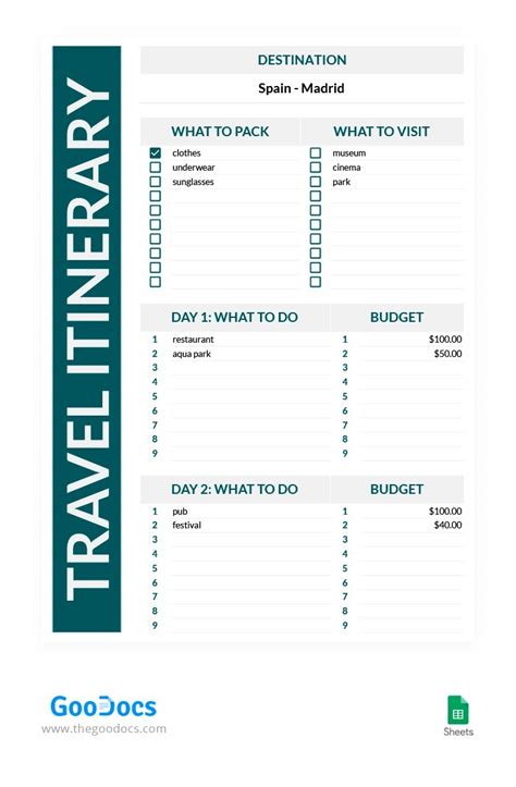 Free Gray And Green Travel Itinerary Template In Google Sheets