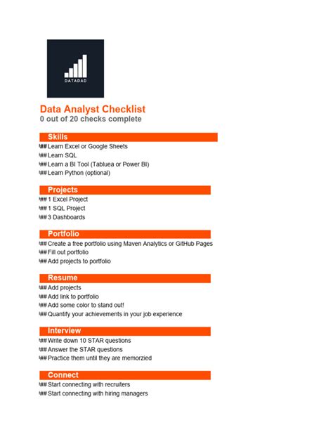 Data Analyst Checklist Pdf