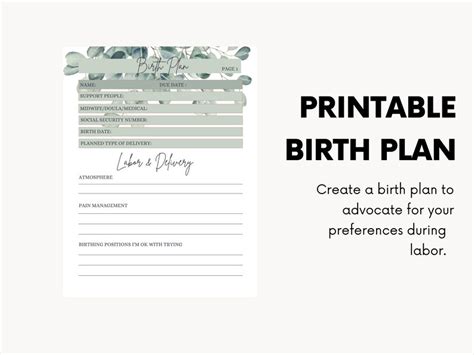 Printable Birth Plan Template Printable Birthing Plan Etsy