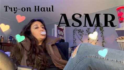 ASMR Try On Haul With Gum Chewing And Fabric Scratching Tapping