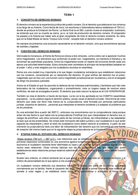 Derecho Romano Apuntes Temas 1 10 TEMA 1 1 CONCEPTO DE DERECHO