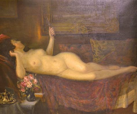 Jan Wysocki Reclining Nude Woman With Mirror And Roses Large Oil