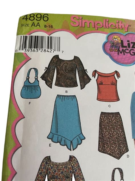 Simplicity 4896 Lizzie Mcquire Sewing Pattern Girls Boho Skirt Top Bag