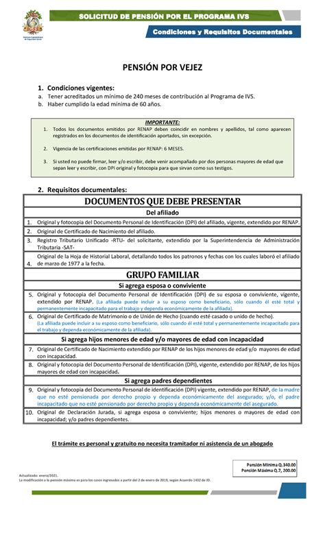 Requisitos Para Solicitud De Pension Por El Riesgo De Vejez IGSS