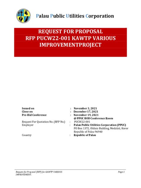 Fillable Online Request For Proposal Rfp Puce Supply Of Kv