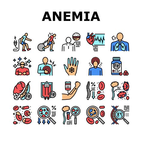 Anemia Patient Health Problem Icons Set Vector 10317284 Vector Art At